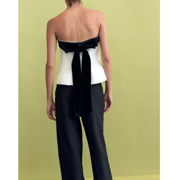 Zara strapless bow top in black and white in women size large 9003/420 - Picture 4 of 16